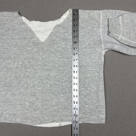 Vintage Cotton Sweatshirt Gray BJHS Print Overstitch Blank Front Cropped Cut 50s - Picture 7 of 11